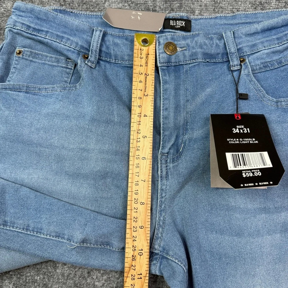 Blu Rock Jeans Mens 34x31 Slim Fit Light Blue 4 Way Stretch Flex Denim NWT